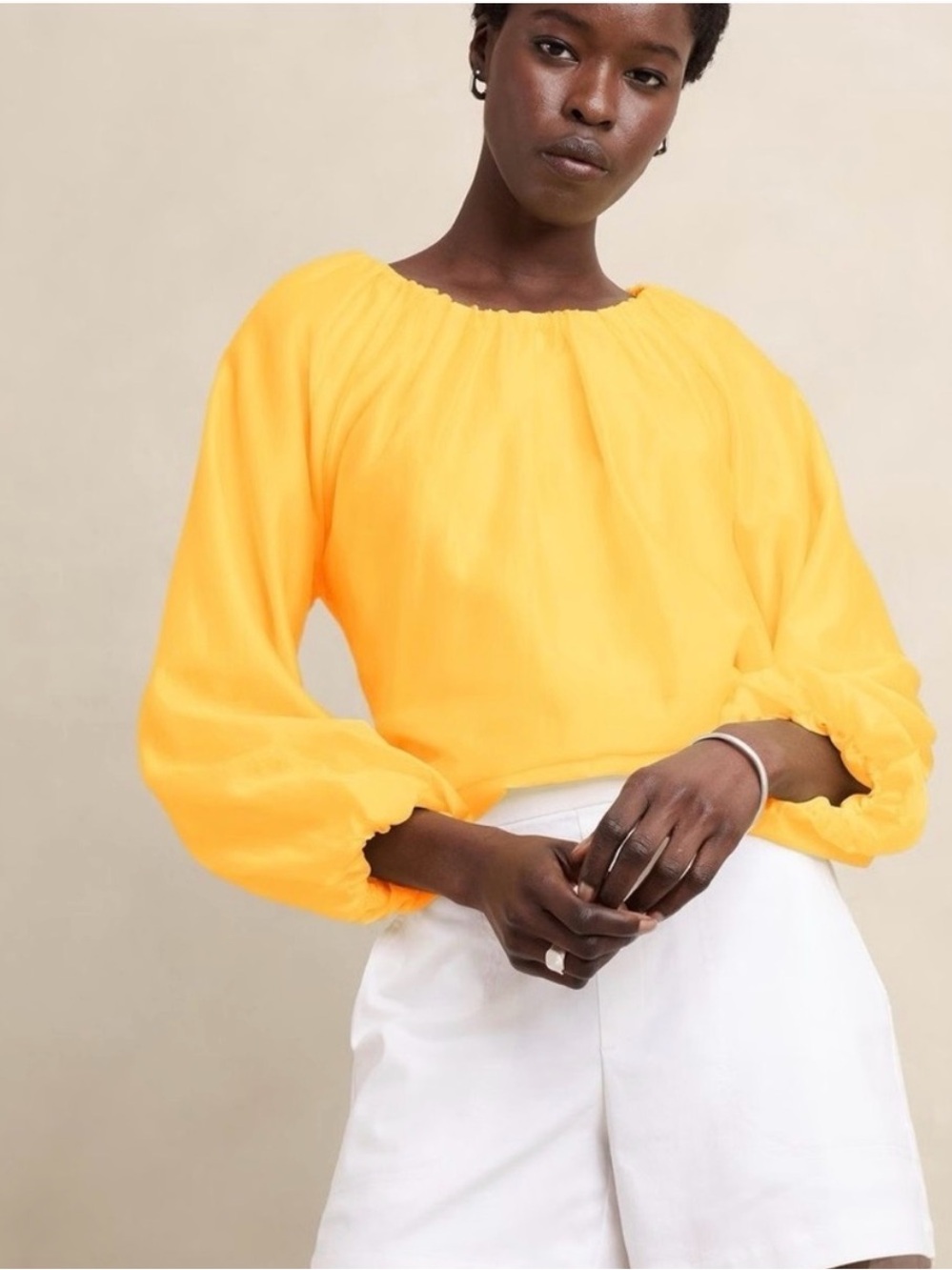 NWT Banana Republic - Yellow Puff -Sleeve Shirred Blouse (XS)